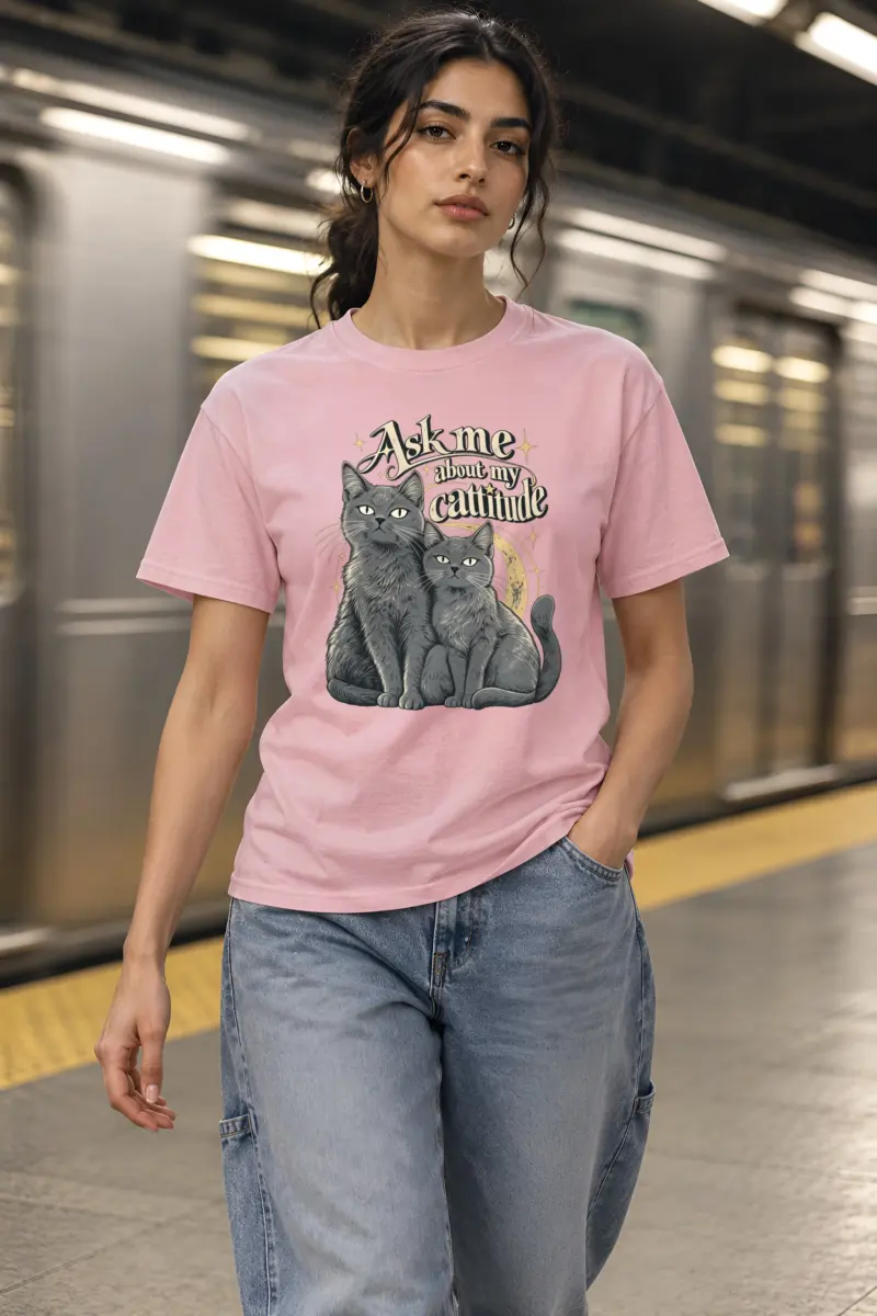 "Ask Me About My Cattitude" Heavyweight Unisex Crewneck T-shirt