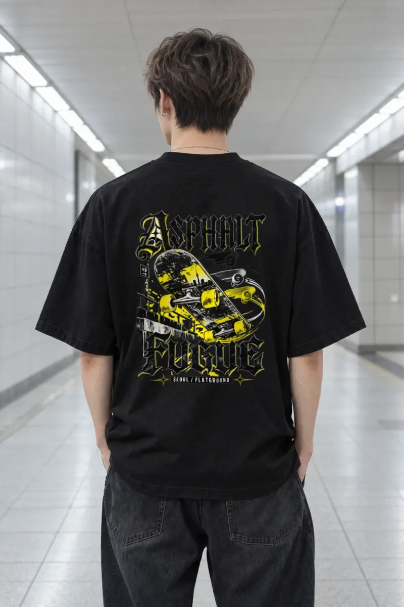 "Asphalt Fugue" Men's Oversized Heavyweight Crewneck T-Shirt