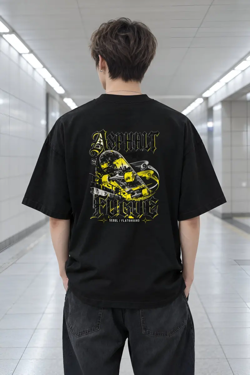 "Asphalt Fugue" Men's Oversized Heavyweight Crewneck T-Shirt