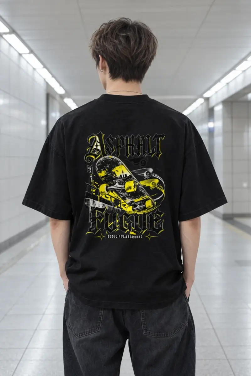“Asphalt Fugue” Men’s Oversized Heavyweight Crewneck T-Shirt
