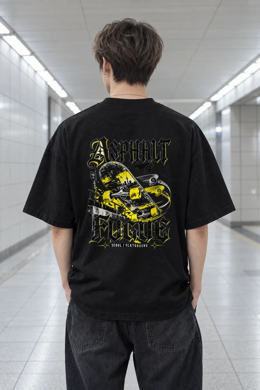 "Asphalt Fugue" Men's Oversized Heavyweight Crewneck T-Shirt