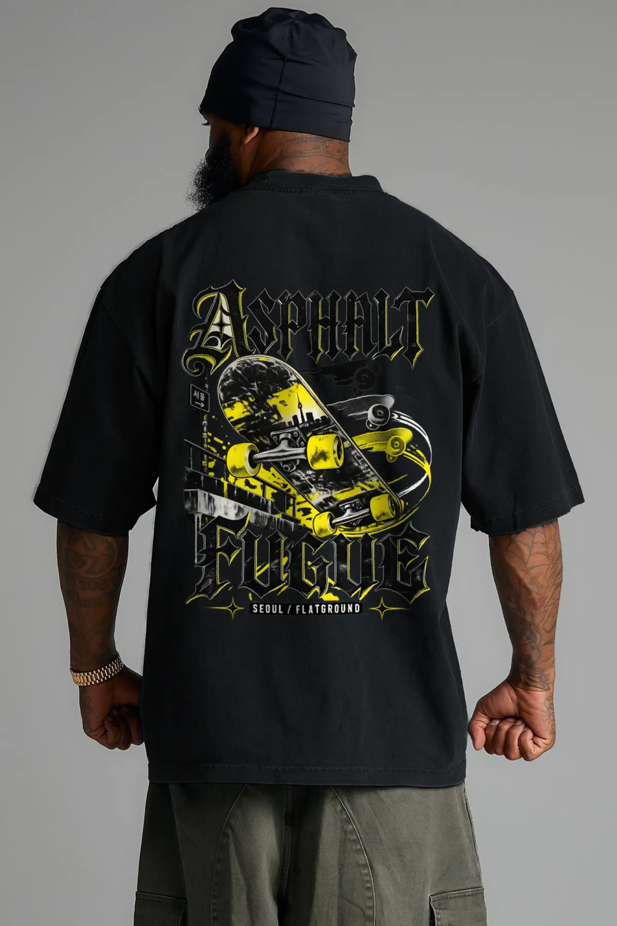 "Asphalt Fugue" Men's Oversized Heavyweight Crewneck T-Shirt