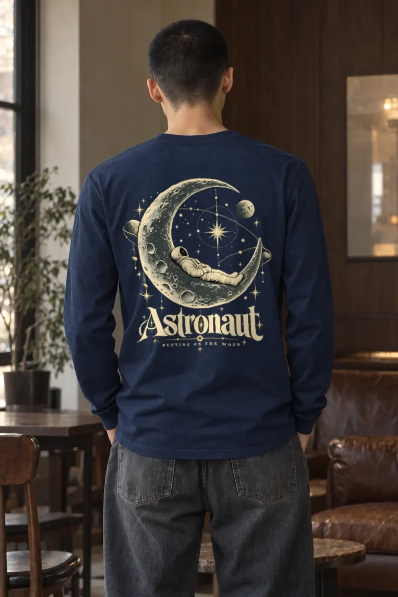 "Astronaut Resting Moon" Unisex Longsleeve T-shirt | Gildan 2400