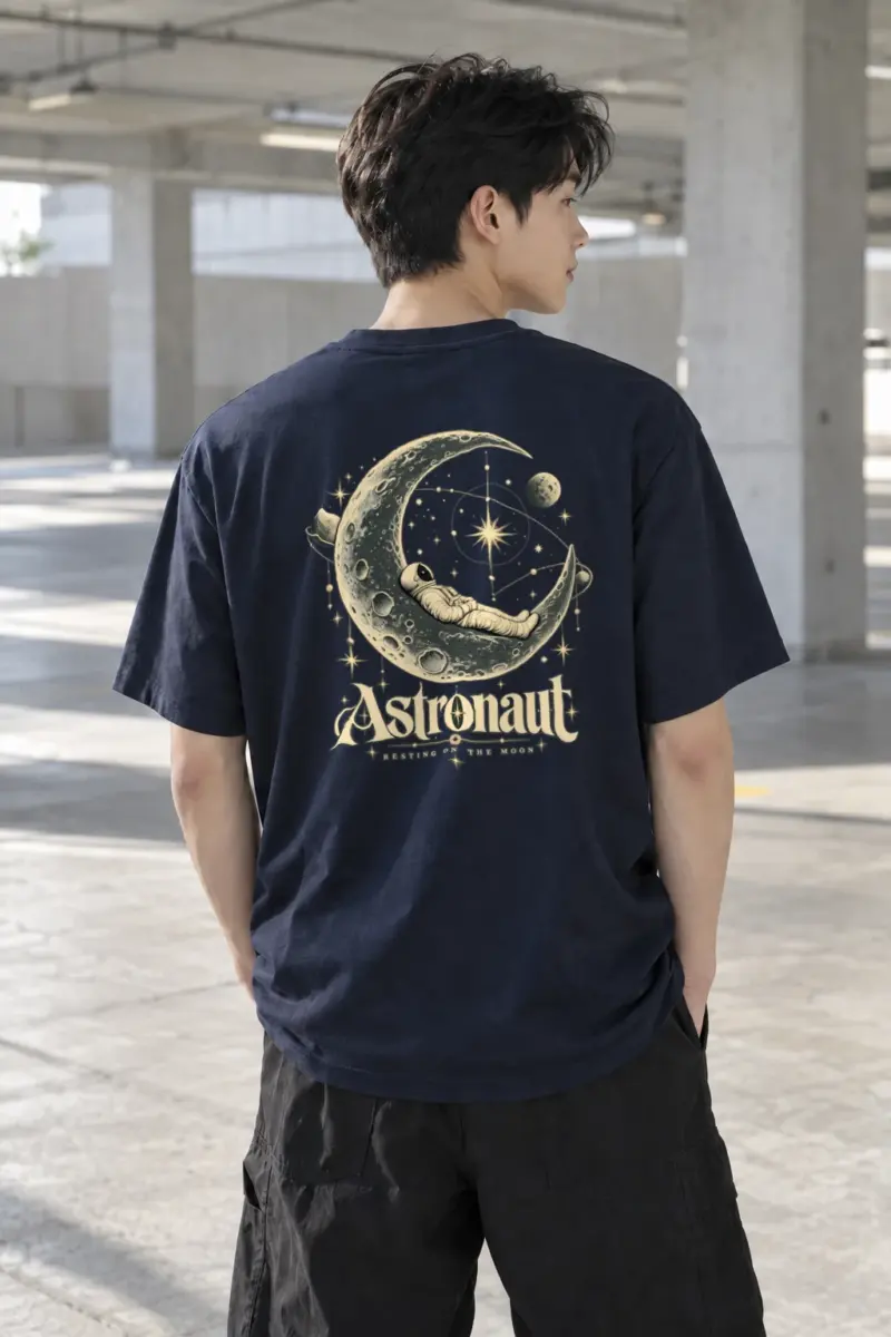 "Astronaut Resting On The Moon" Heavyweight Unisex Crewneck T-shirt | Gildan 5000