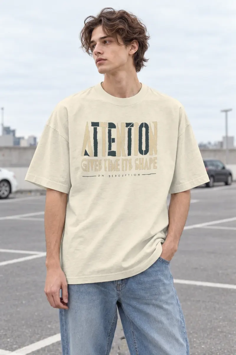 “Attention Gives Time” Men’s Oversized Heavyweight Crewneck T-Shirt