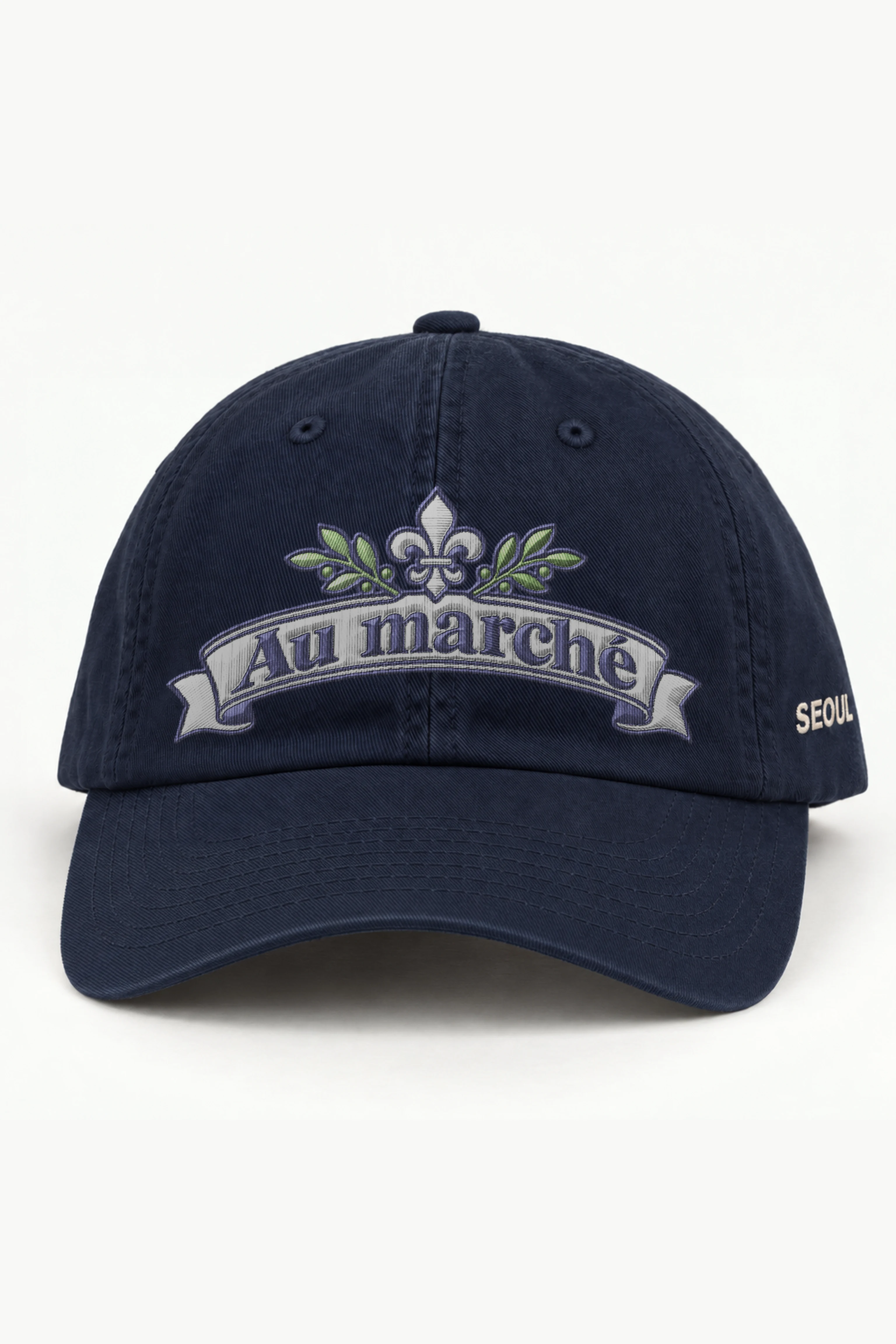 "Au Marché Emblem" Classic Dad Hat · Embroidered — navy/cap-front