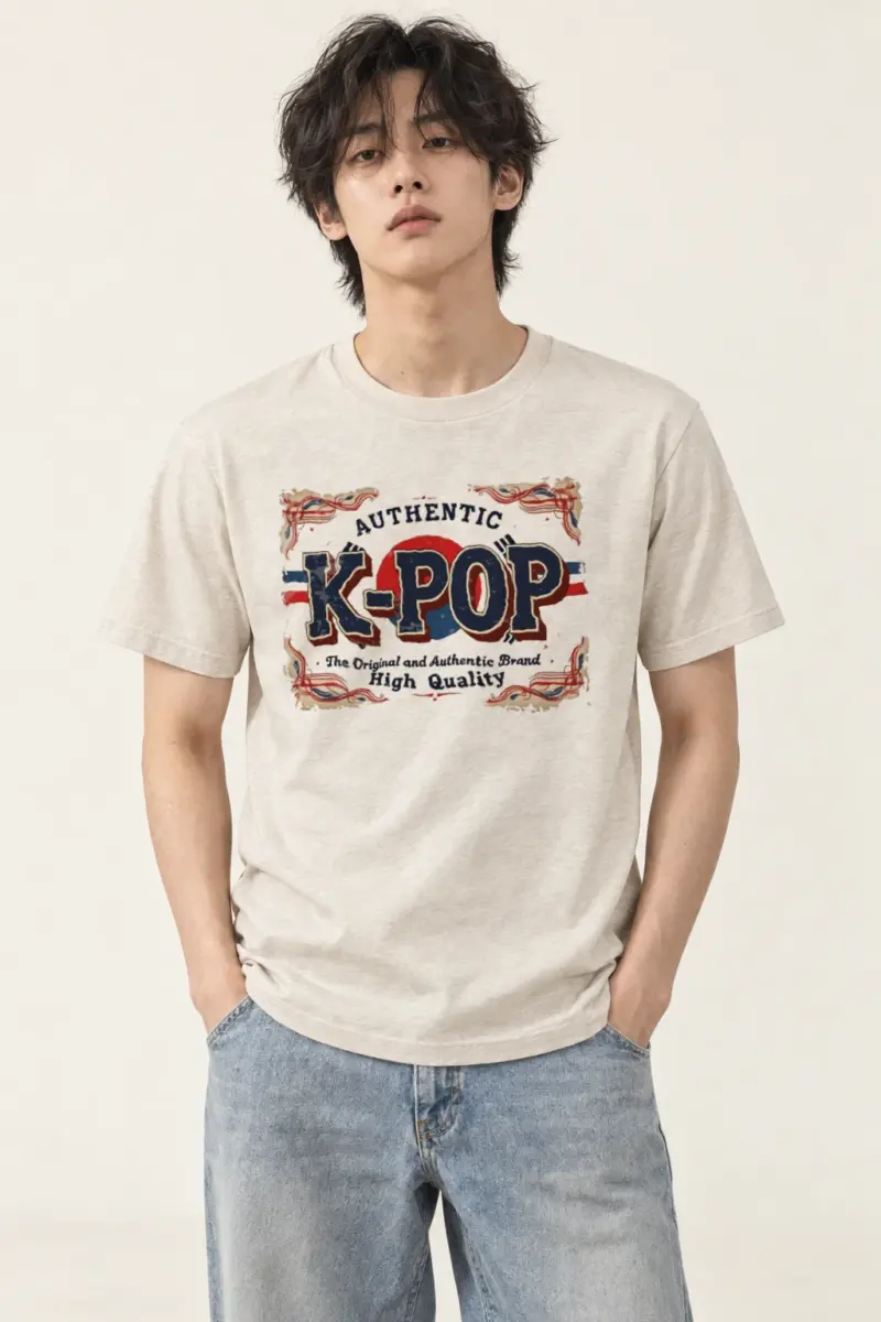"Authentic K-Pop Emblem" Heavyweight Unisex Crewneck T-shirt | Gildan 5000