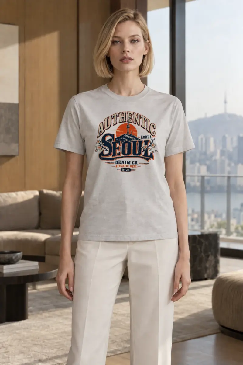 "Authentic Seoul Denim Co." Heavyweight Unisex Crewneck T-shirt | Gildan 5000