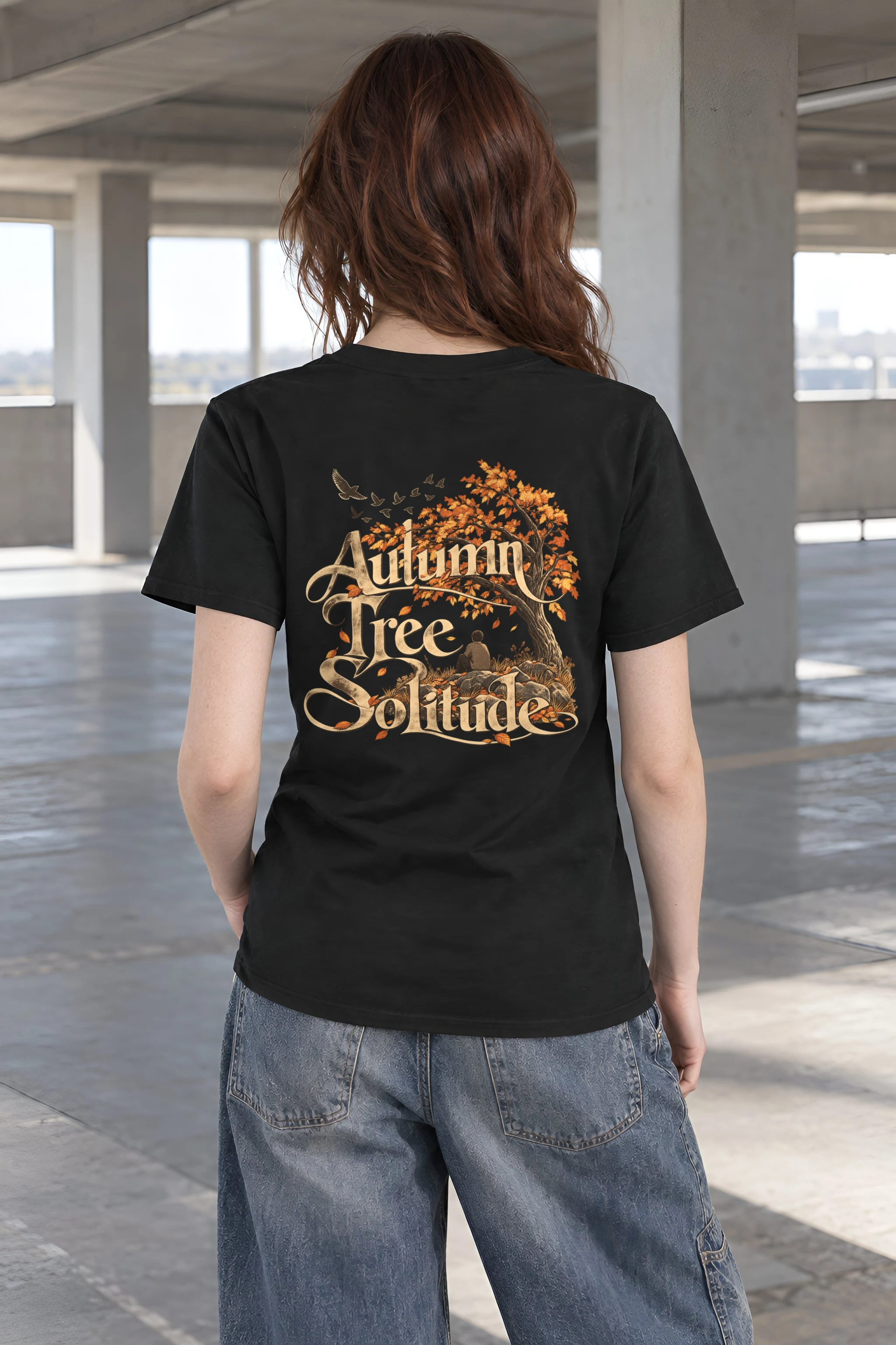 "Autumn Tree Solitude" Heavyweight Unisex Crewneck T-shirt