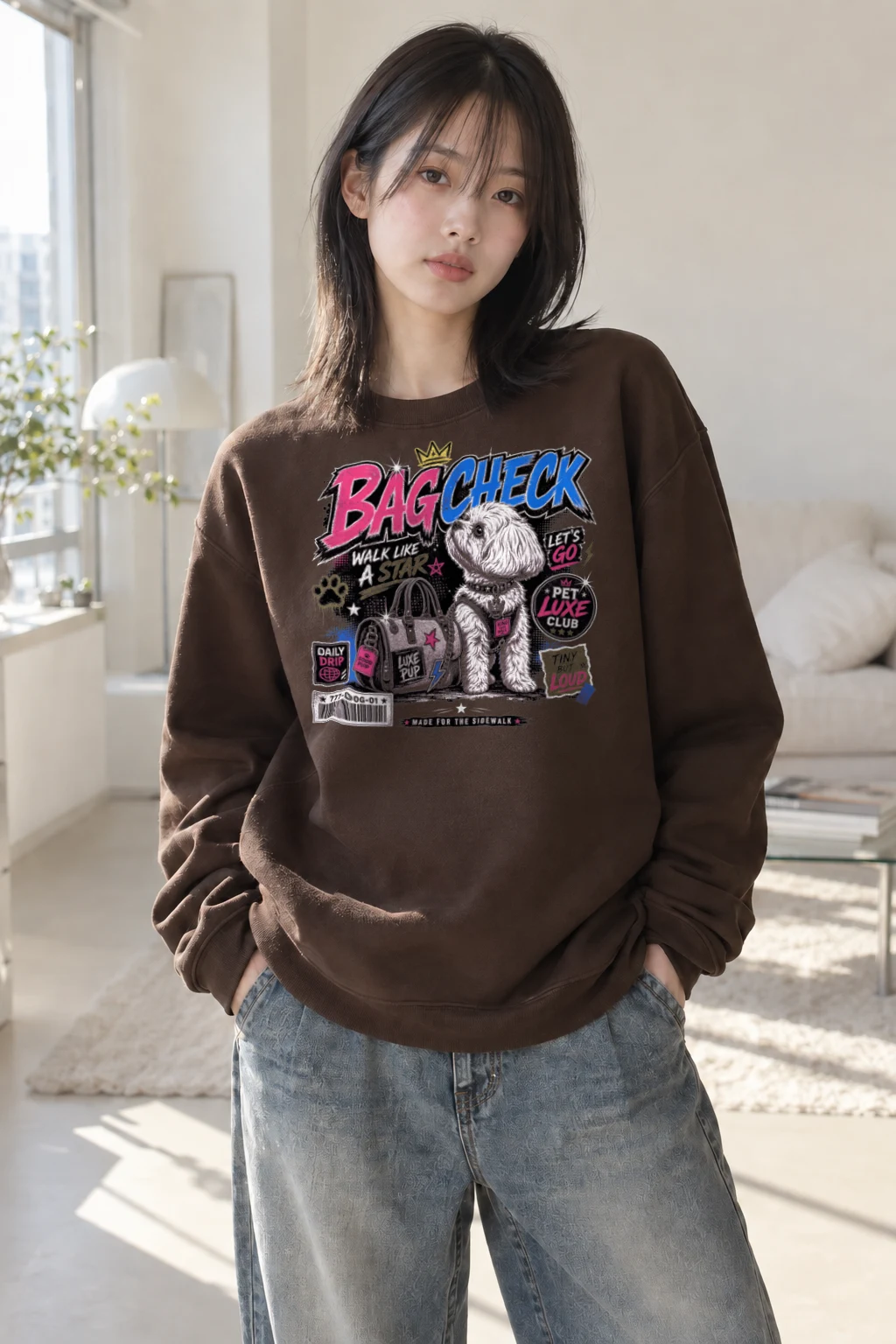 "Bag Check Pup" Heavy Blend Unisex Crewneck Sweatshirt | Gildan 18000