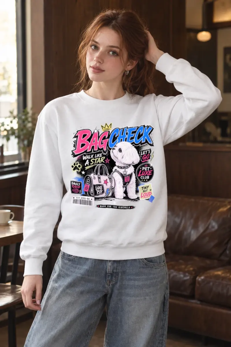 "Bag Check Pup" Heavy Blend Unisex Crewneck Sweatshirt
