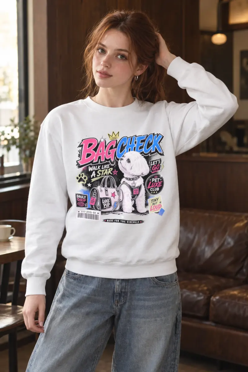 "Bag Check Pup" Heavy Blend Unisex Crewneck Sweatshirt
