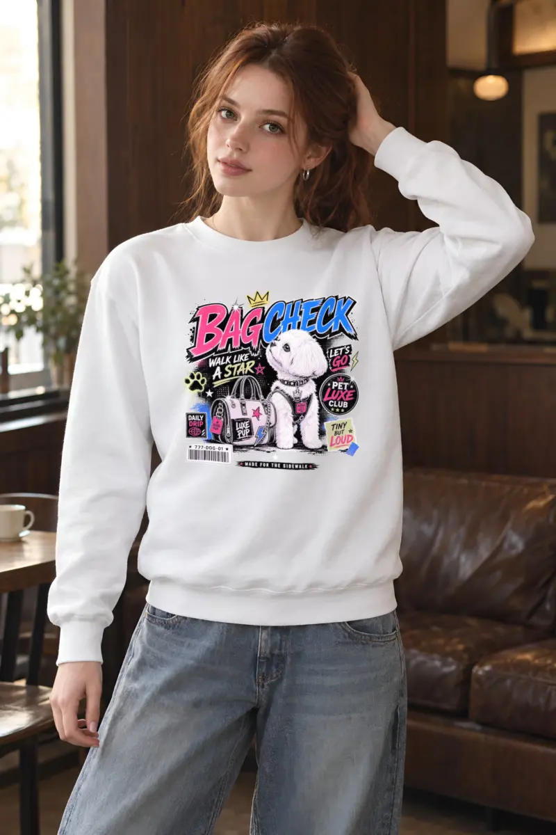 "Bag Check Pup" Heavy Blend Unisex Crewneck Sweatshirt