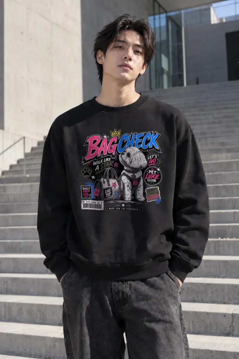 "Bag Check Pup" Heavy Blend Unisex Crewneck Sweatshirt | Gildan 18000