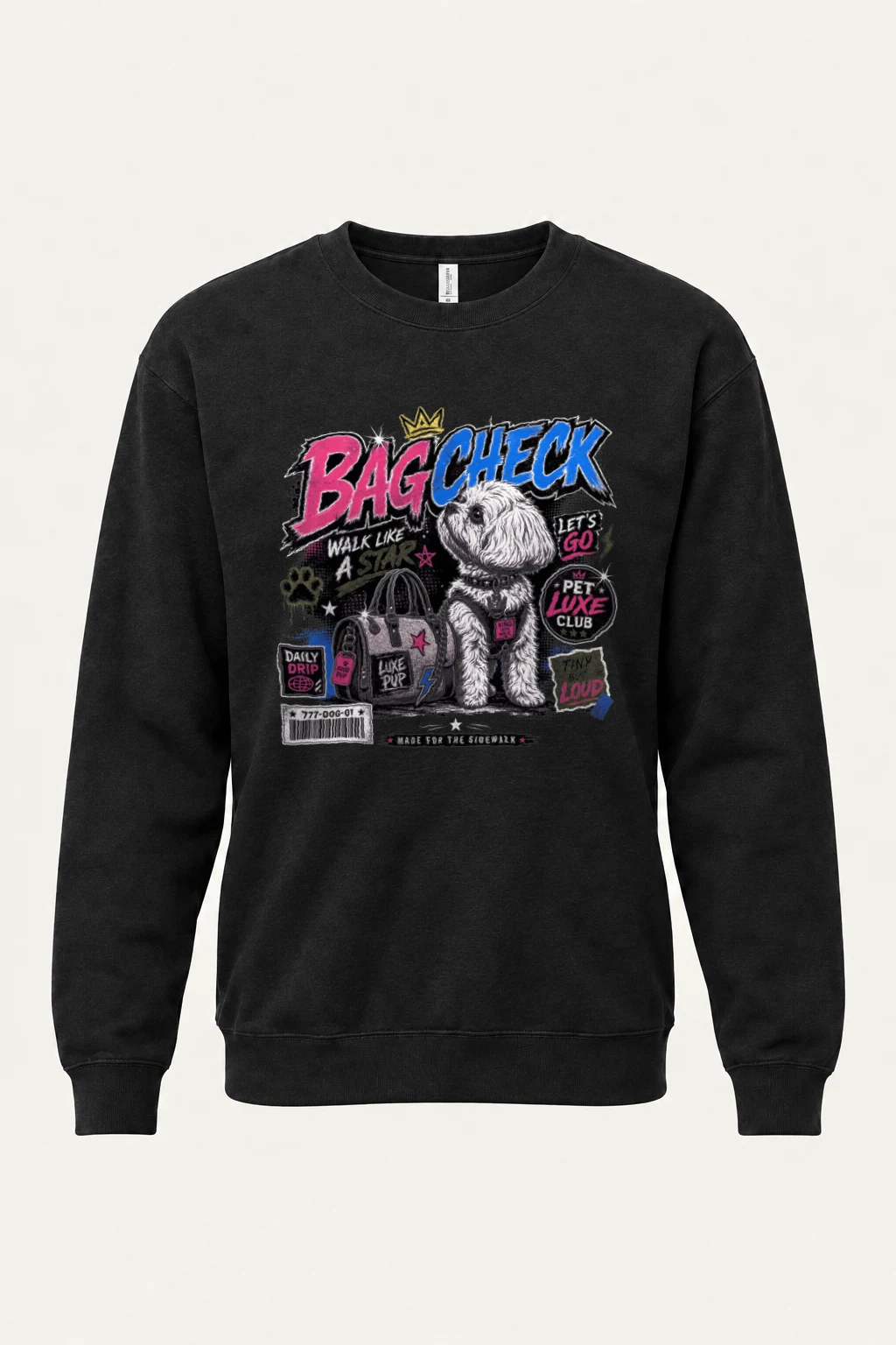 "Bag Check Pup" Heavy Blend Unisex Crewneck Sweatshirt | Gildan 18000