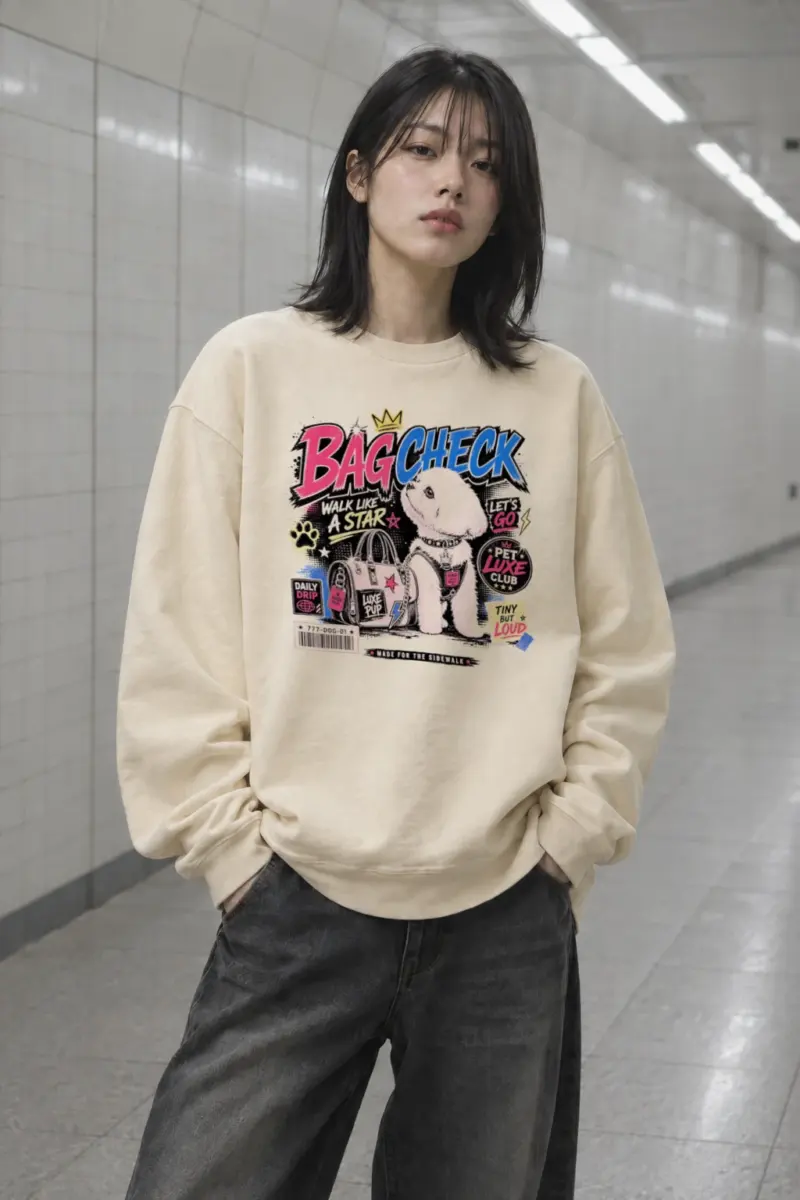 "Bag Check Pup" Unisex Sponge Fleece Crewneck Sweatshirt | Bella + Canvas 3901
