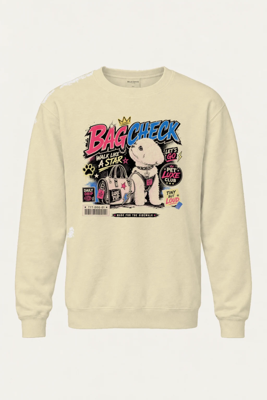 "Bag Check Pup" Unisex Sponge Fleece Crewneck Sweatshirt | Bella + Canvas 3901