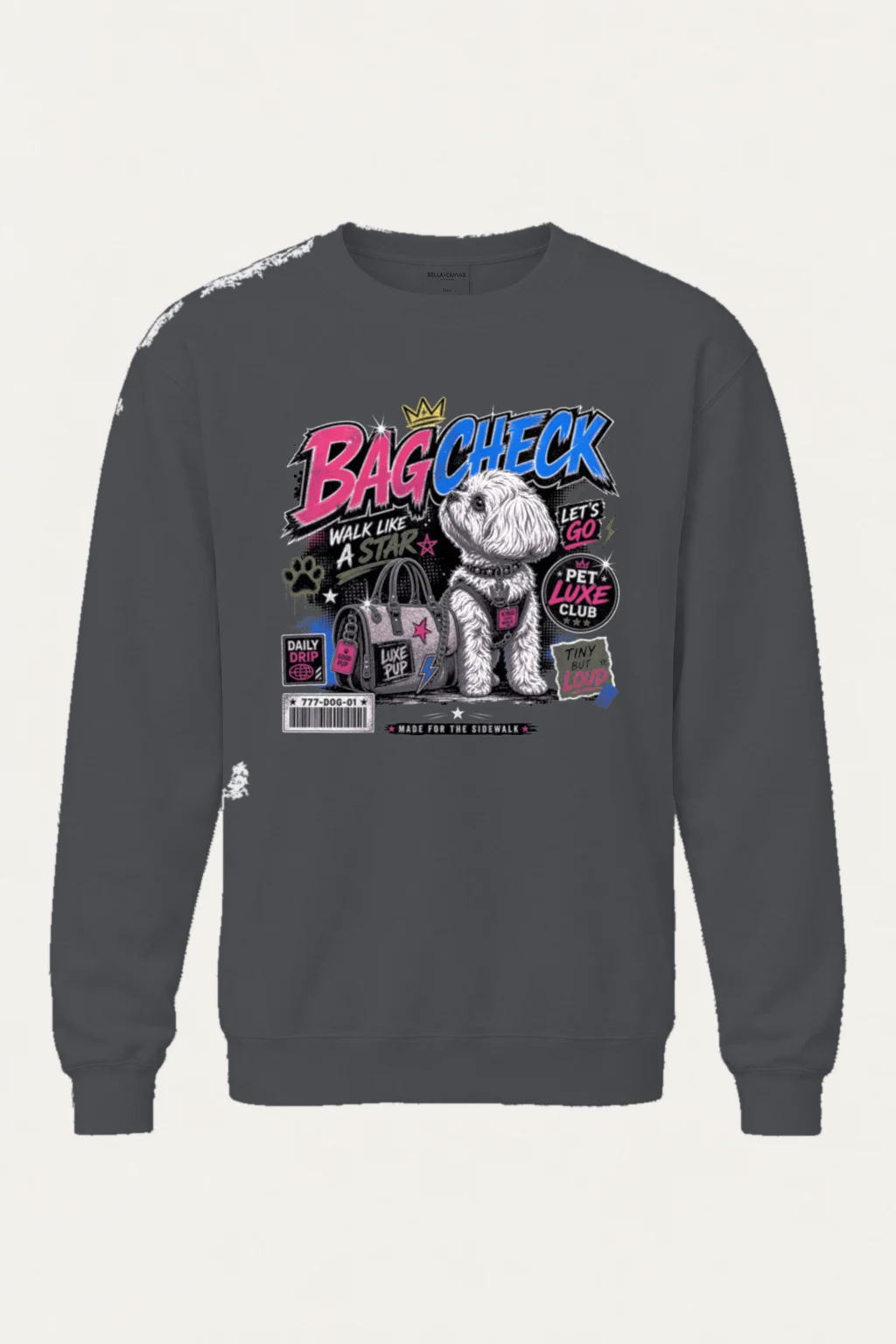 "Bag Check Pup" Unisex Sponge Fleece Crewneck Sweatshirt | Bella + Canvas 3901