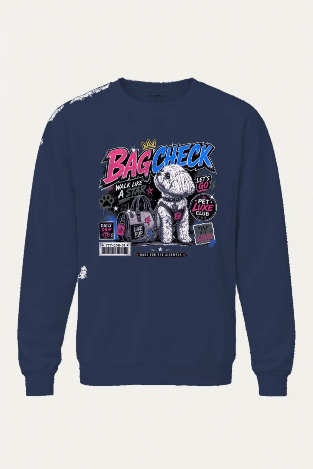 "Bag Check Pup" Unisex Sponge Fleece Crewneck Sweatshirt | Bella + Canvas 3901