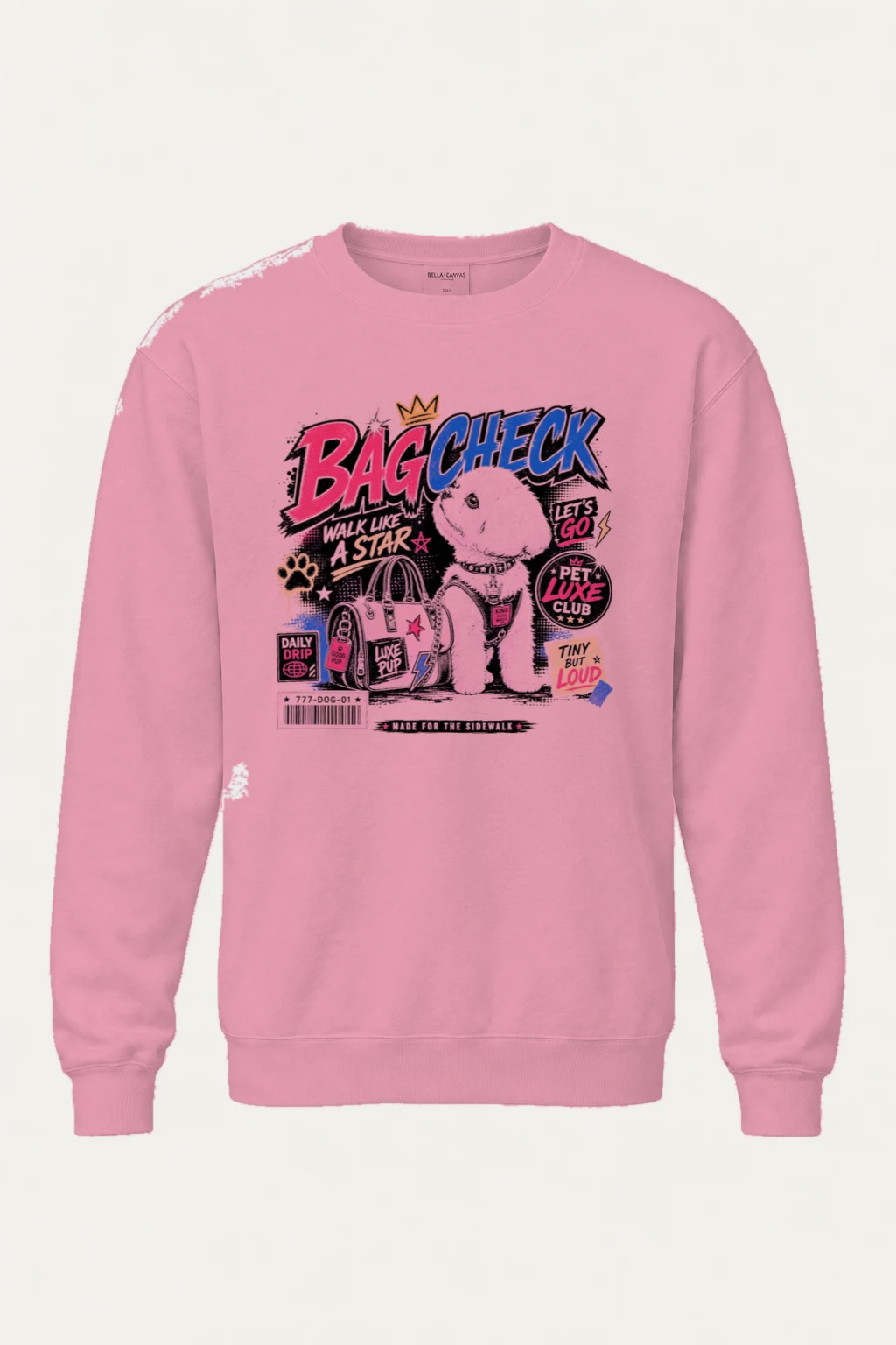 "Bag Check Pup" Unisex Sponge Fleece Crewneck Sweatshirt | Bella + Canvas 3901