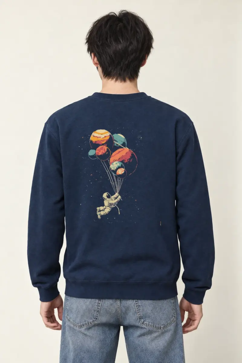 "Balloon Planet Astronaut" Heavy Blend Unisex Crewneck Sweatshirt