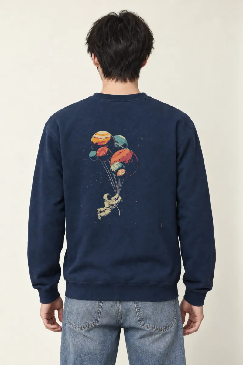 "Balloon Planet Astronaut" Heavy Blend Unisex Crewneck Sweatshirt