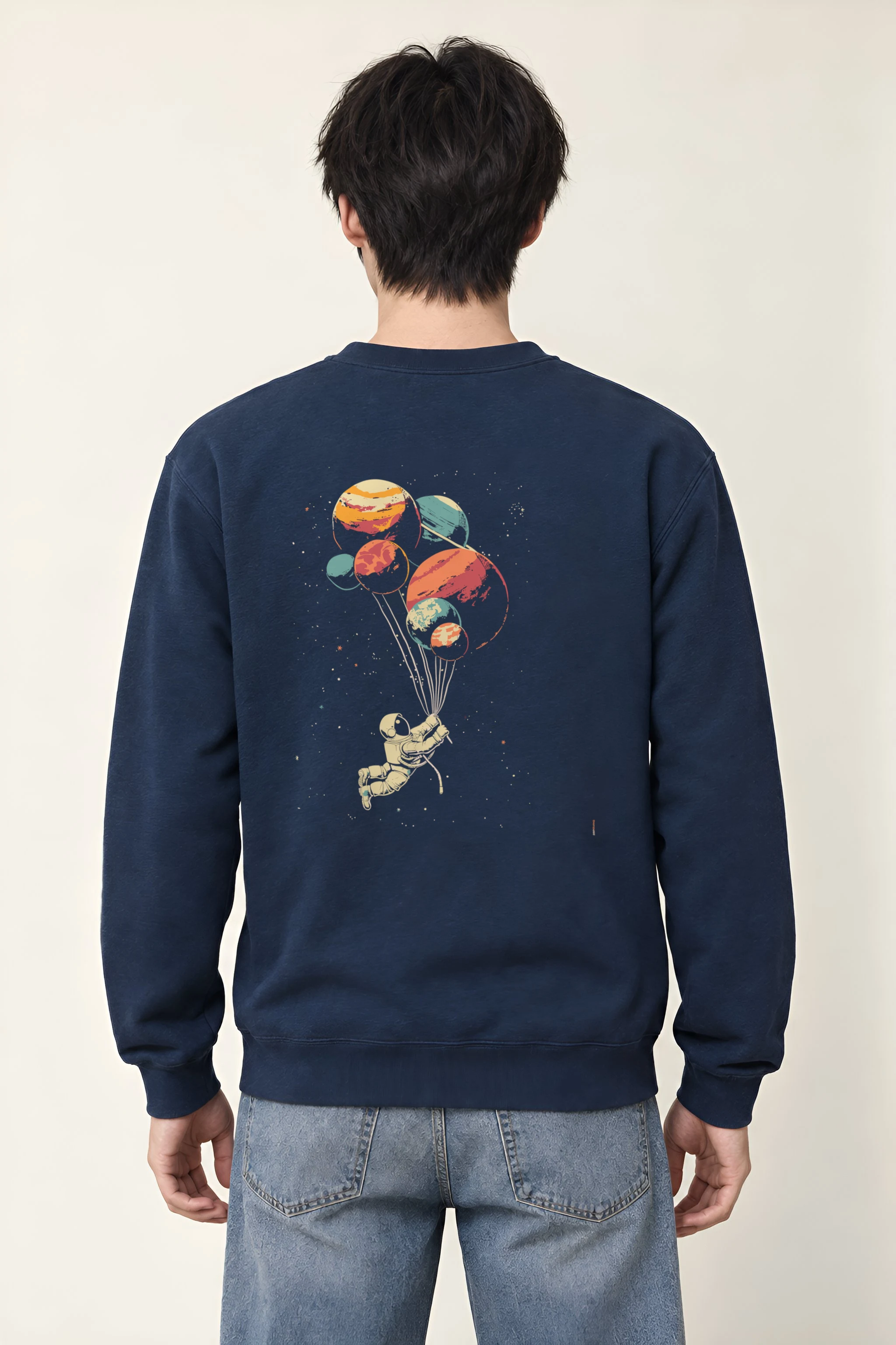 "Balloon Planet Astronaut" Heavy Blend Unisex Crewneck Sweatshirt