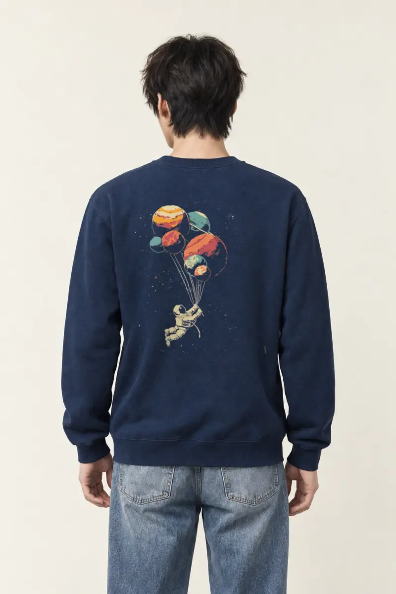 "Balloon Planet Astronaut" Heavy Blend Unisex Crewneck Sweatshirt