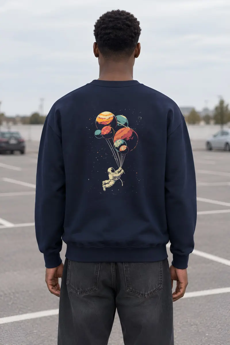 "Balloon Planet Astronaut" Heavy Blend Unisex Crewneck Sweatshirt