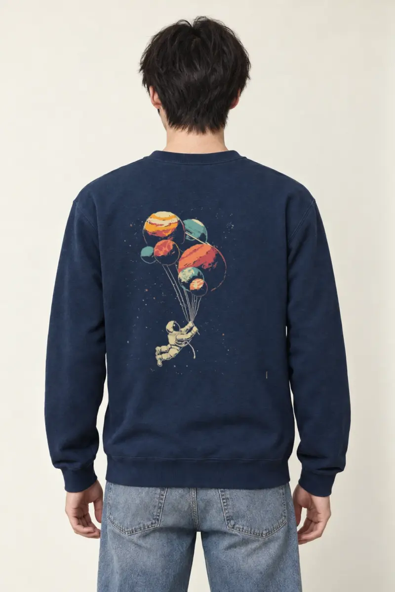"Balloon Planet Astronaut" Heavy Blend Unisex Crewneck Sweatshirt