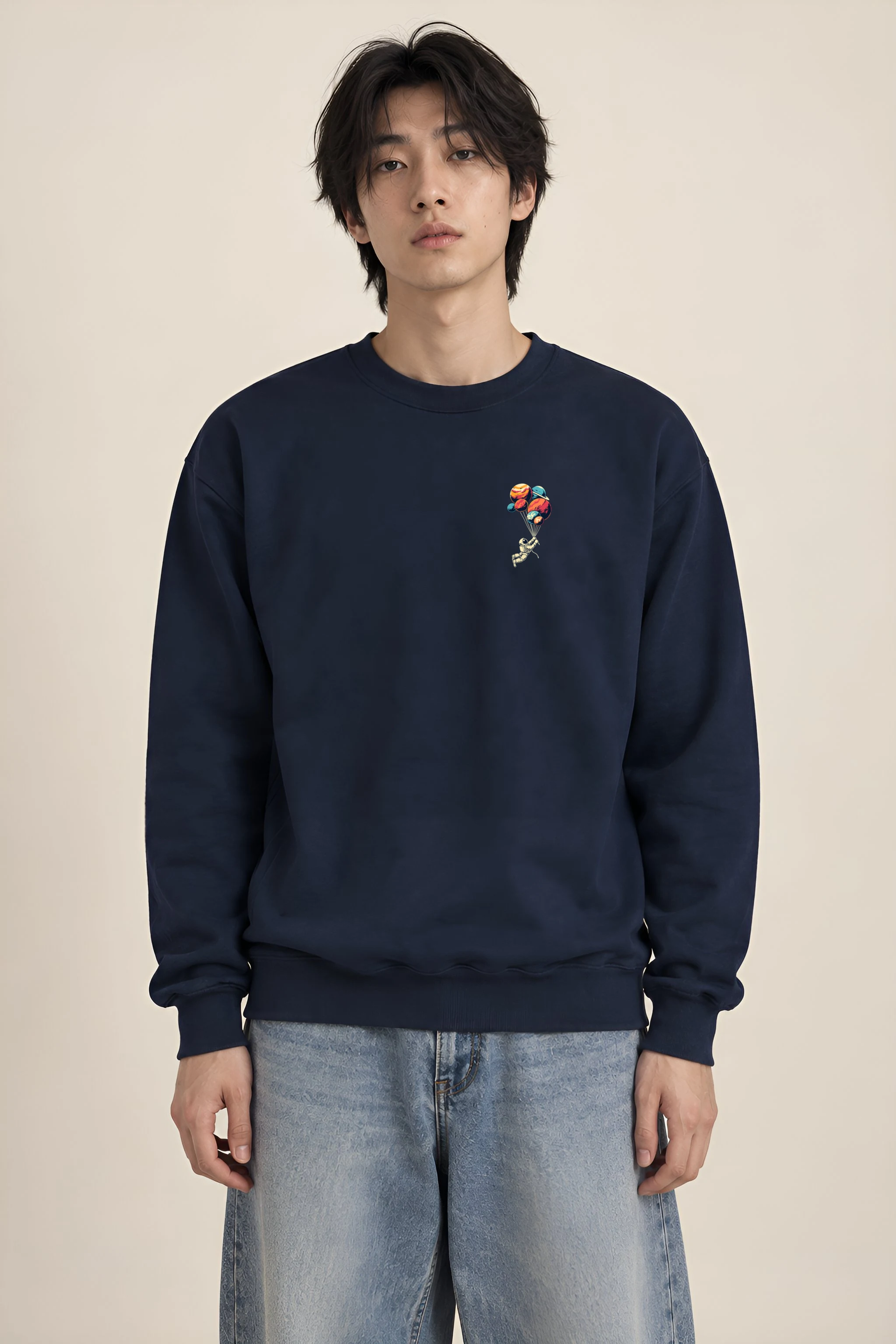 "Balloon Planet Astronaut" Heavy Blend Unisex Crewneck Sweatshirt