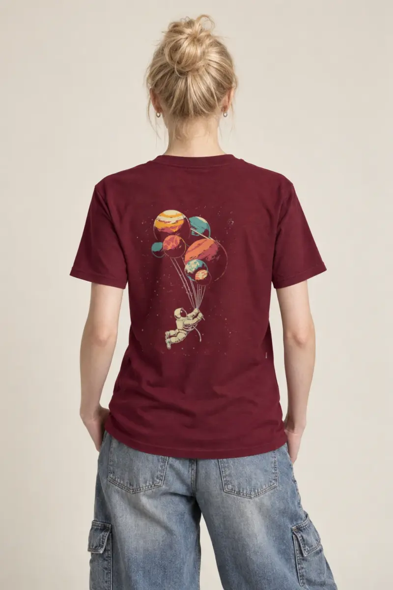 "Balloon Planet Drift" Heavyweight Unisex Crewneck T-shirt