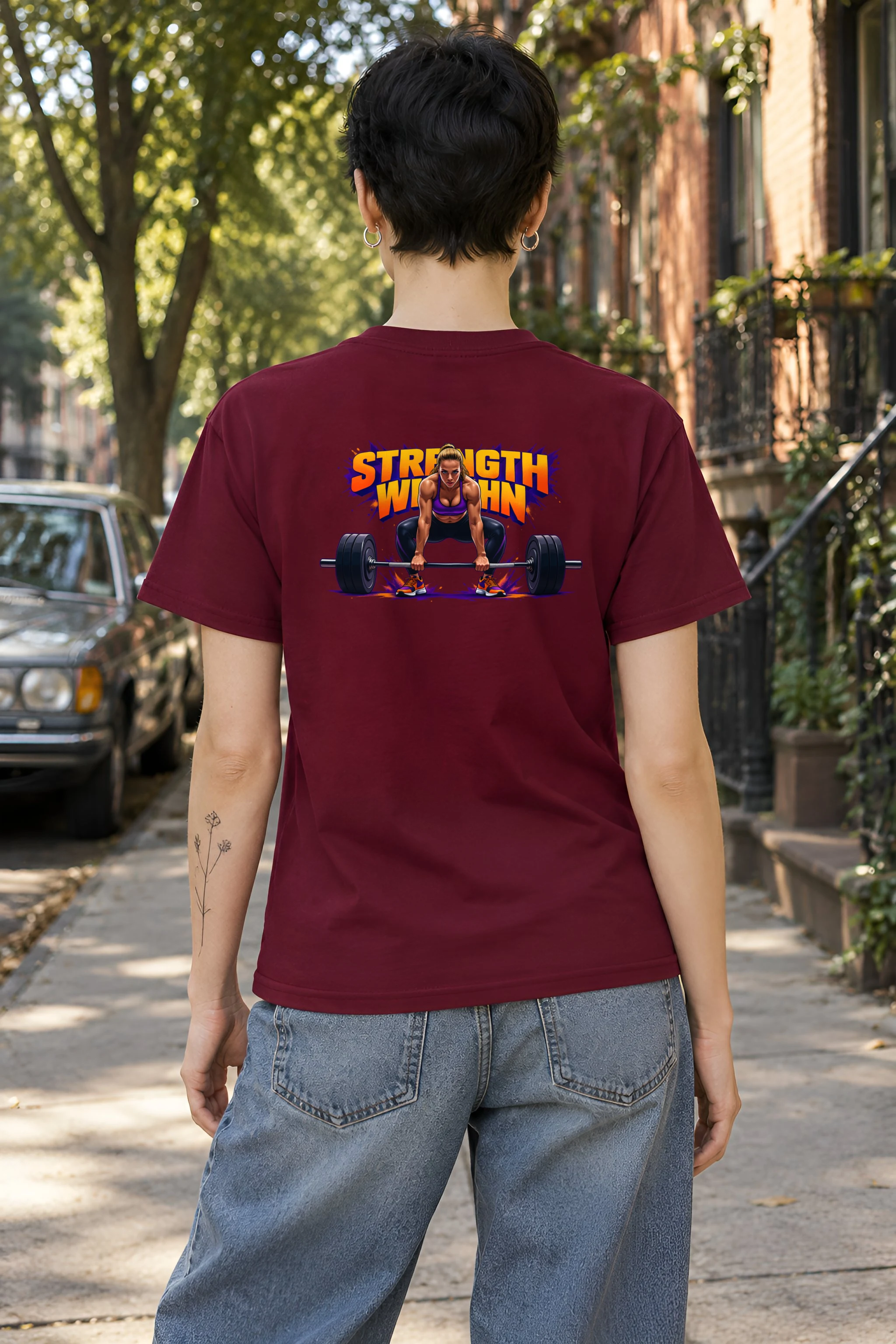 "Barbell Lifting Woman" Heavyweight Unisex Crewneck T-shirt