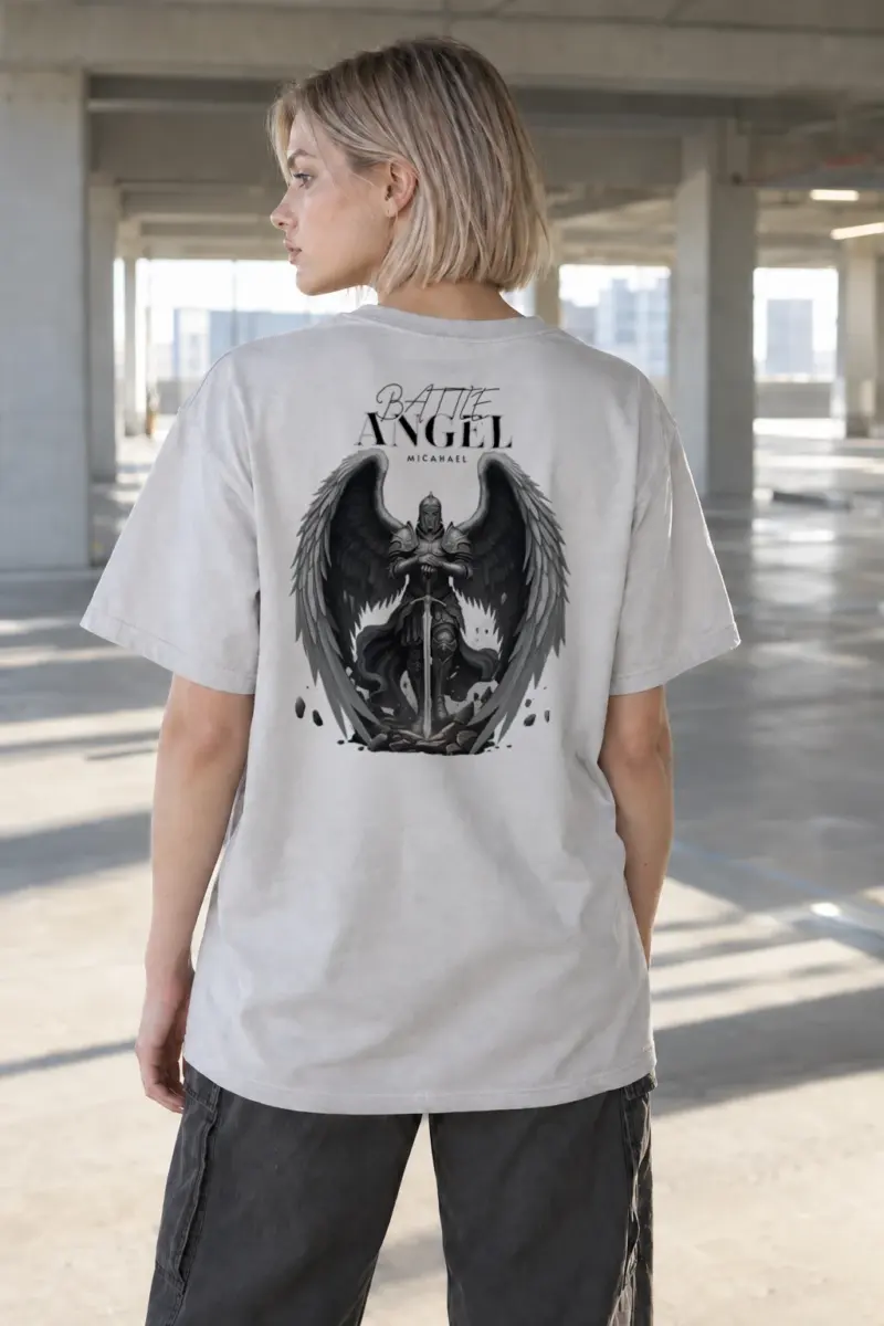 “Battle Angel Michael” Heavyweight Unisex Crewneck T-shirt | Gildan 5000