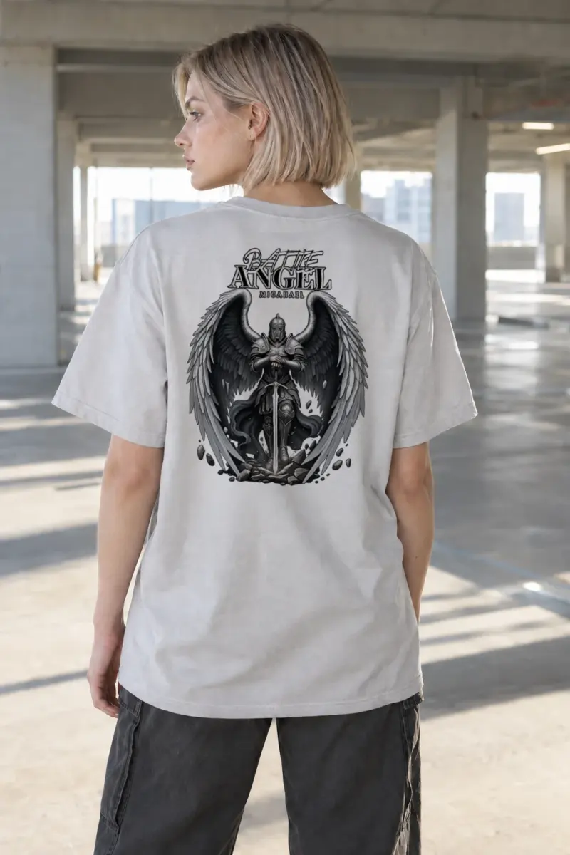 "Battle Angel Michael" Heavyweight Unisex Crewneck T-shirt | Gildan 5000