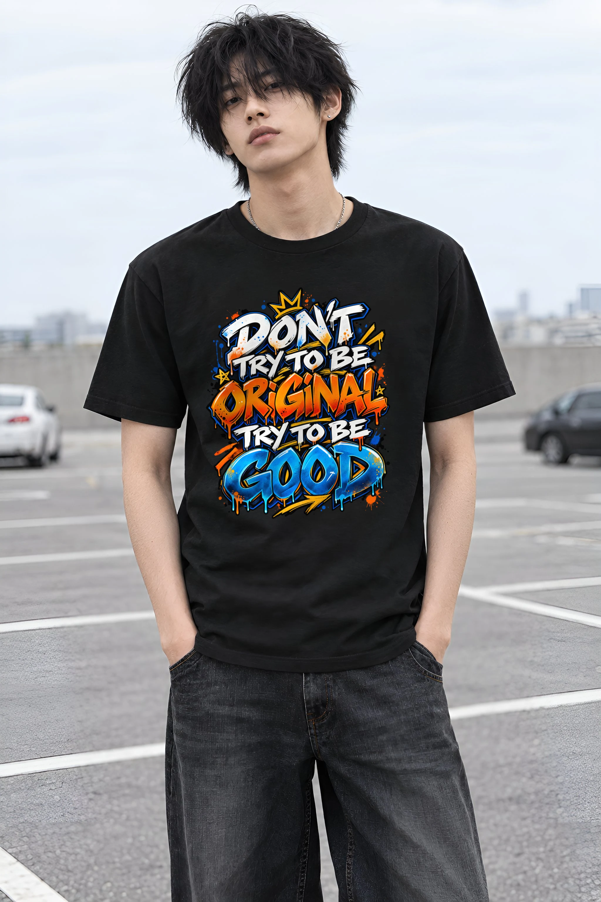 "Try To Be Good" Heavyweight Unisex Crewneck T-shirt