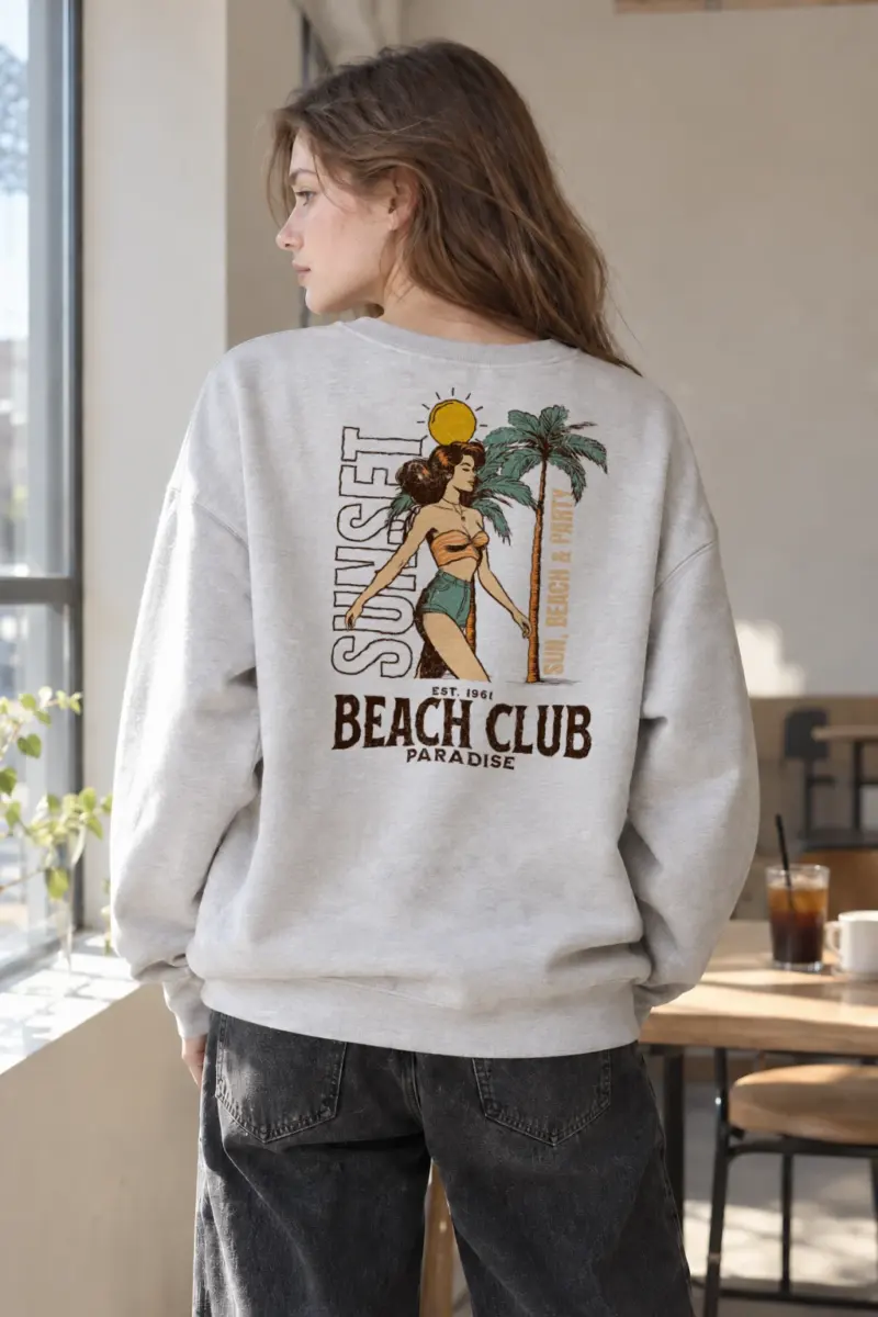 “Beach Club Paradise” Heavy Blend Unisex Crewneck Sweatshirt | Gildan 18000