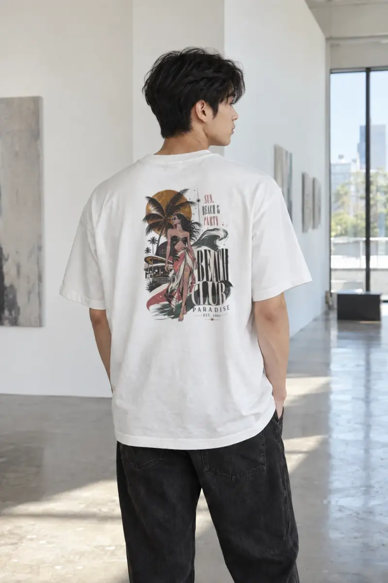 "Beach Club Paradise" Heavyweight Unisex Crewneck T-shirt | Gildan 5000
