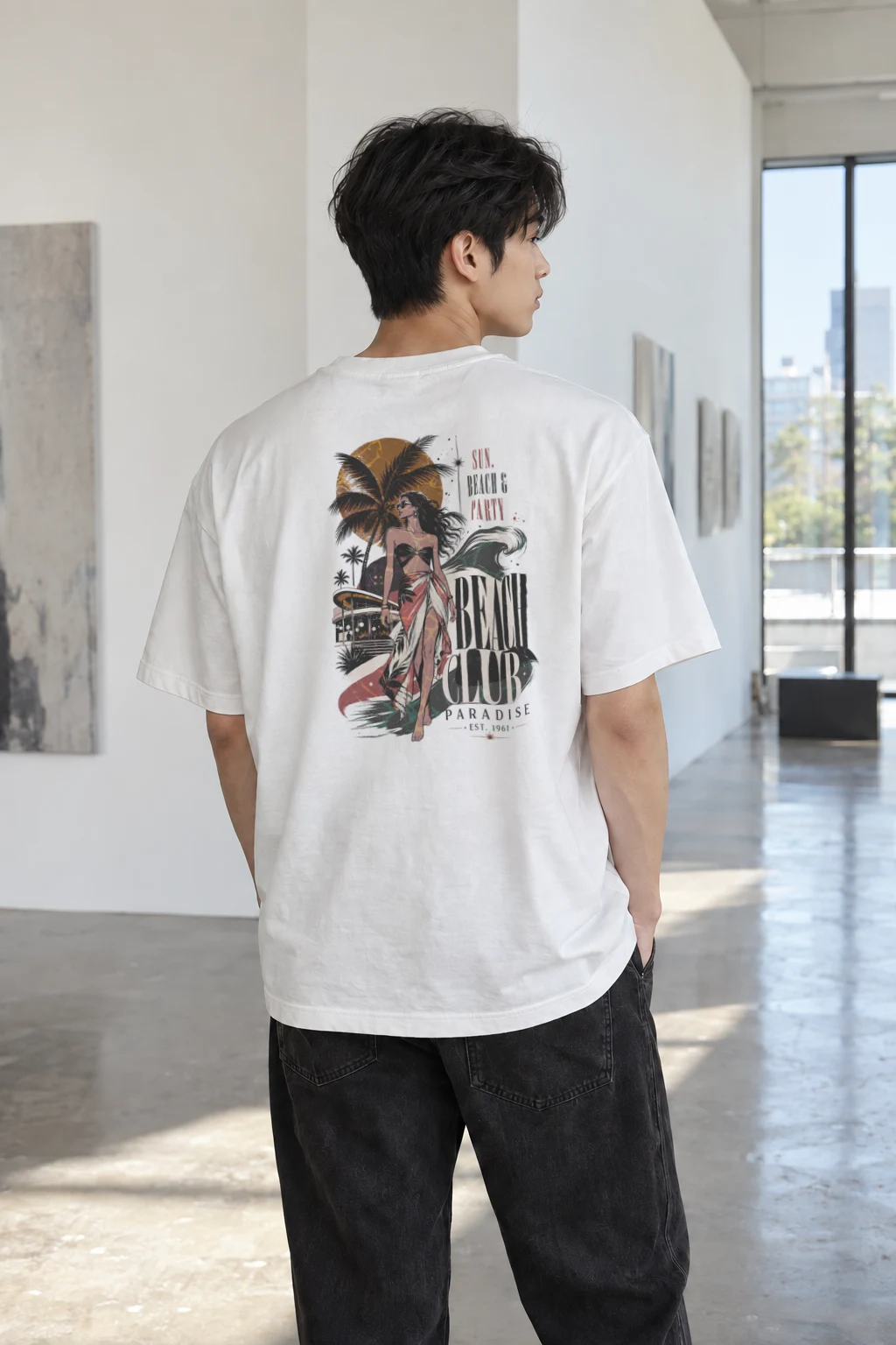 "Beach Club Paradise" Heavyweight Unisex Crewneck T-shirt | Gildan 5000
