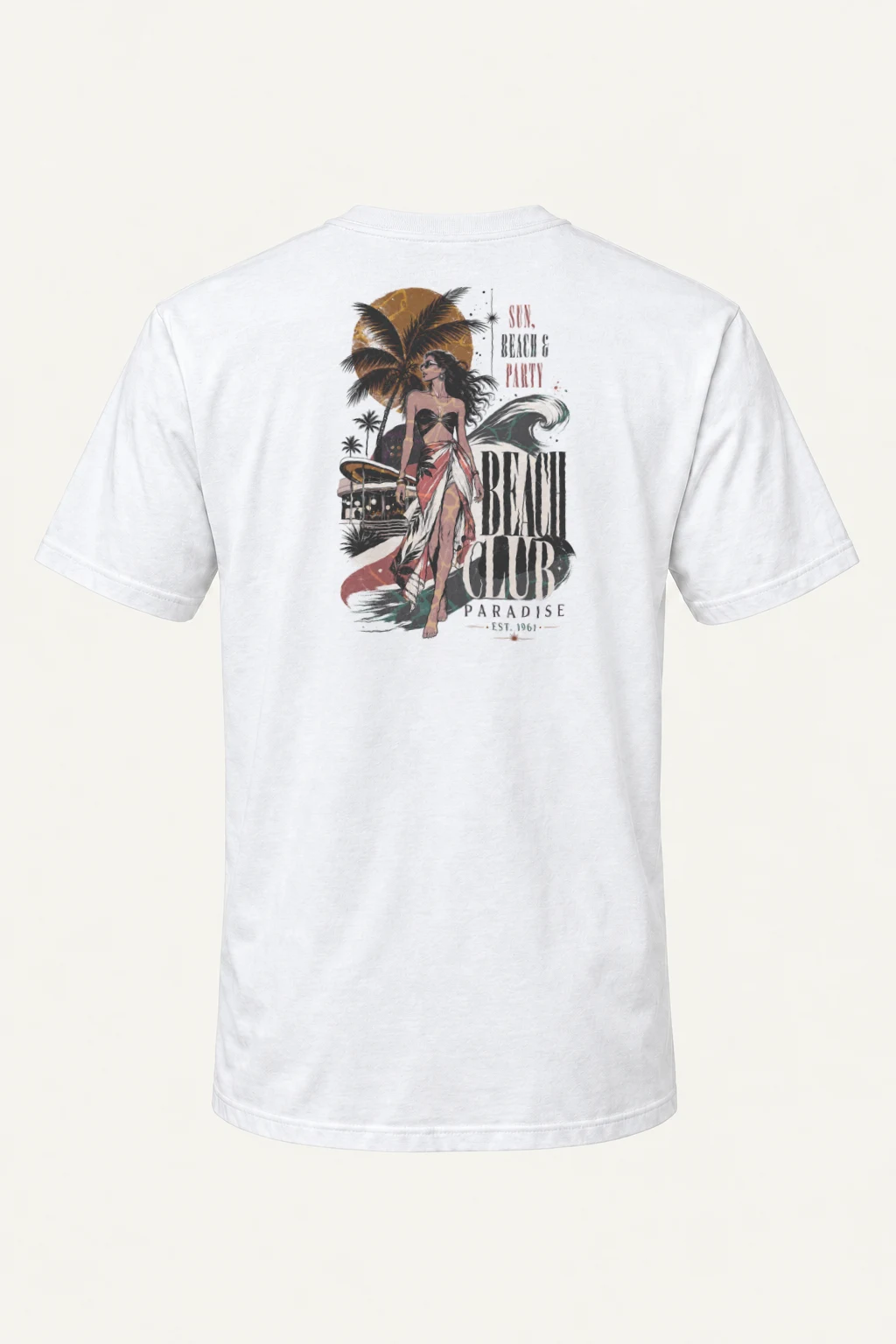 "Beach Club Paradise" Heavyweight Unisex Crewneck T-shirt | Gildan 5000