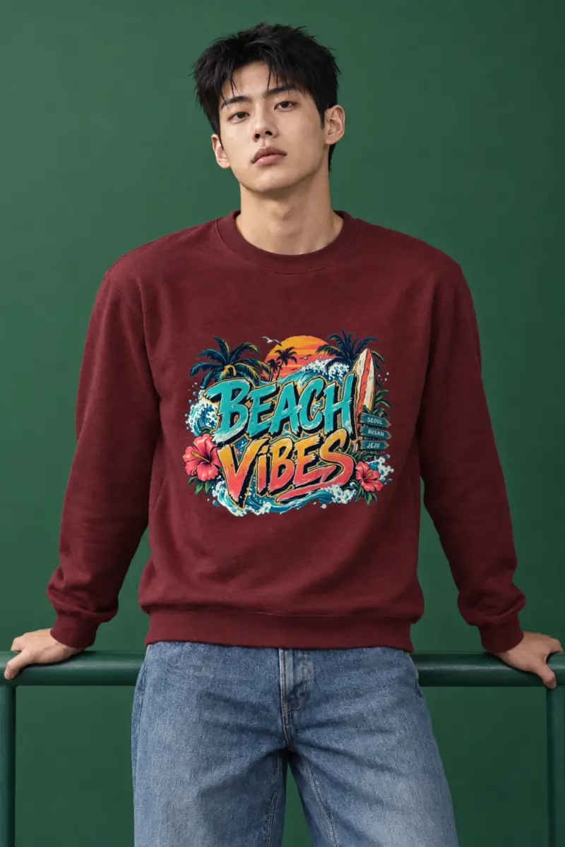 "Beach Vibes Seoul Busan Jeju" Heavy Blend Unisex Crewneck Sweatshirt