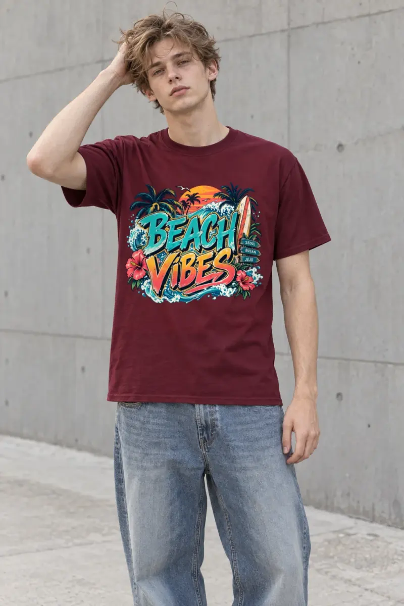 "Beach Vibes Seoul Busan Jeju" Heavyweight Unisex Crewneck T-shirt