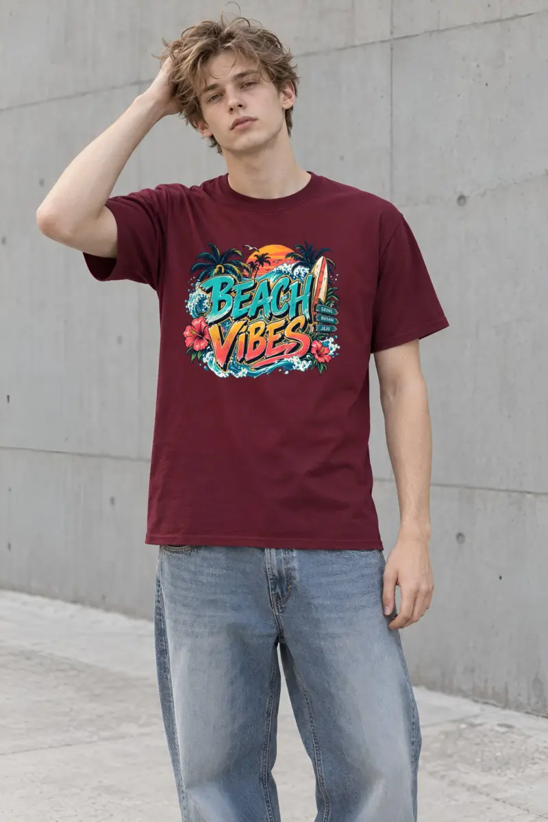 "Beach Vibes Seoul Busan Jeju" Heavyweight Unisex Crewneck T-shirt
