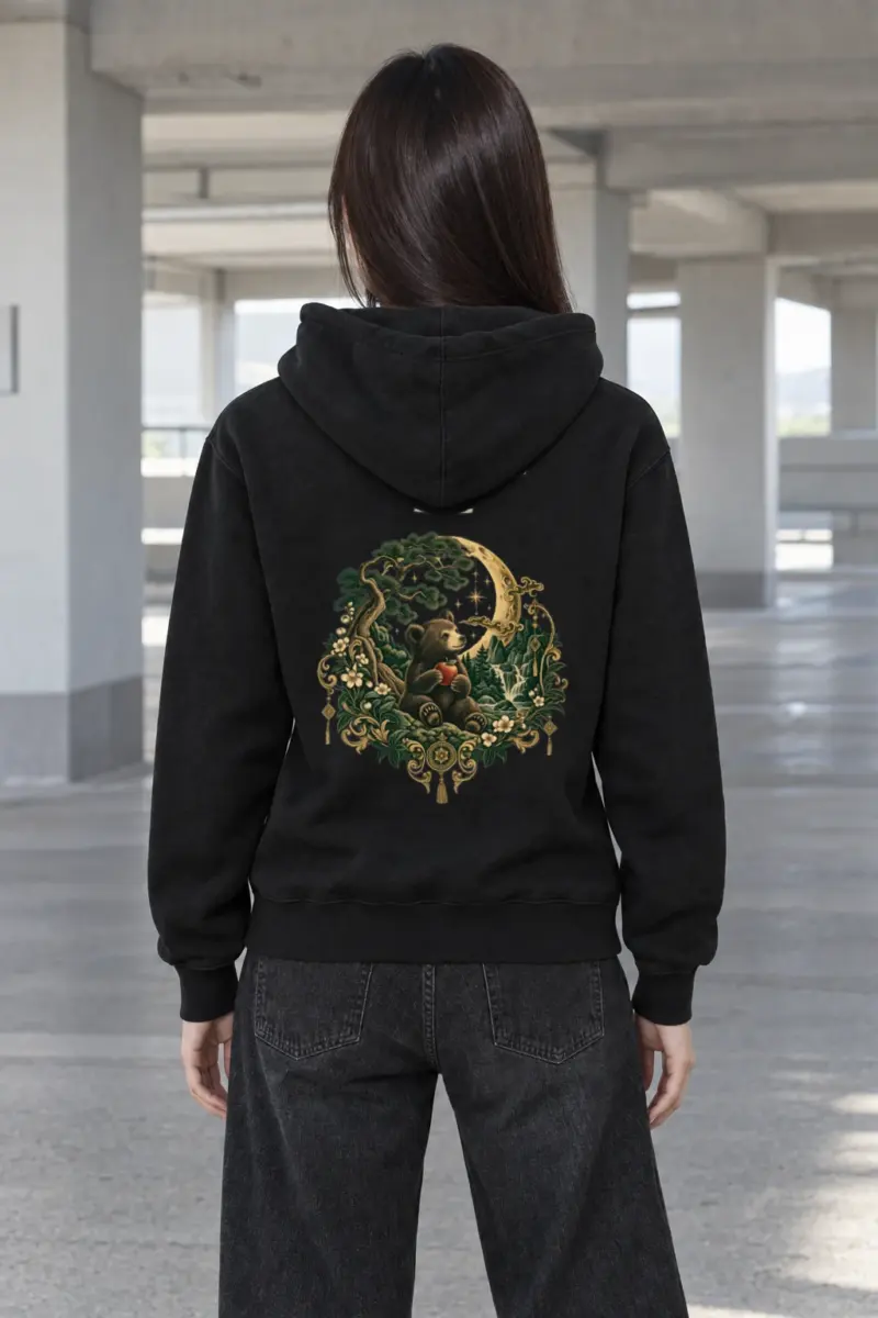 "Bear And Apple Moon" Heavy Blend Unisex Pullover Hoodie