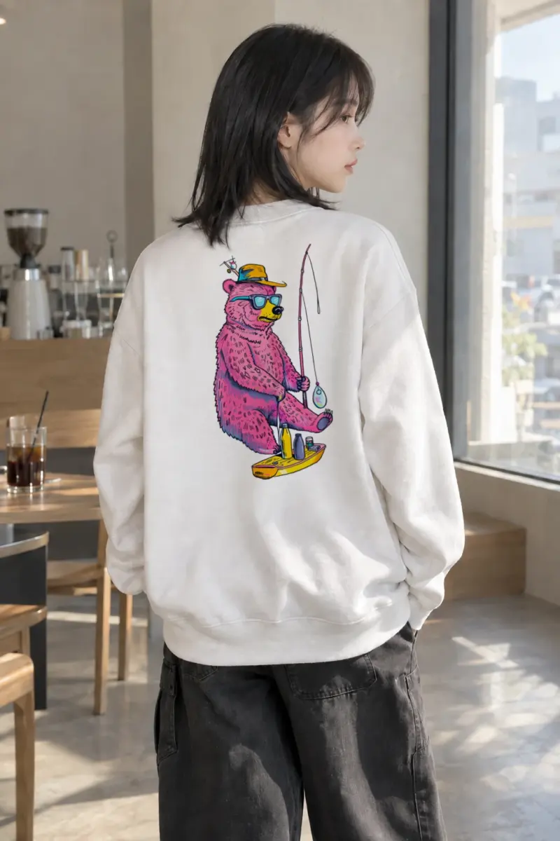"Bear Angler In Shades" Heavy Blend Unisex Crewneck Sweatshirt