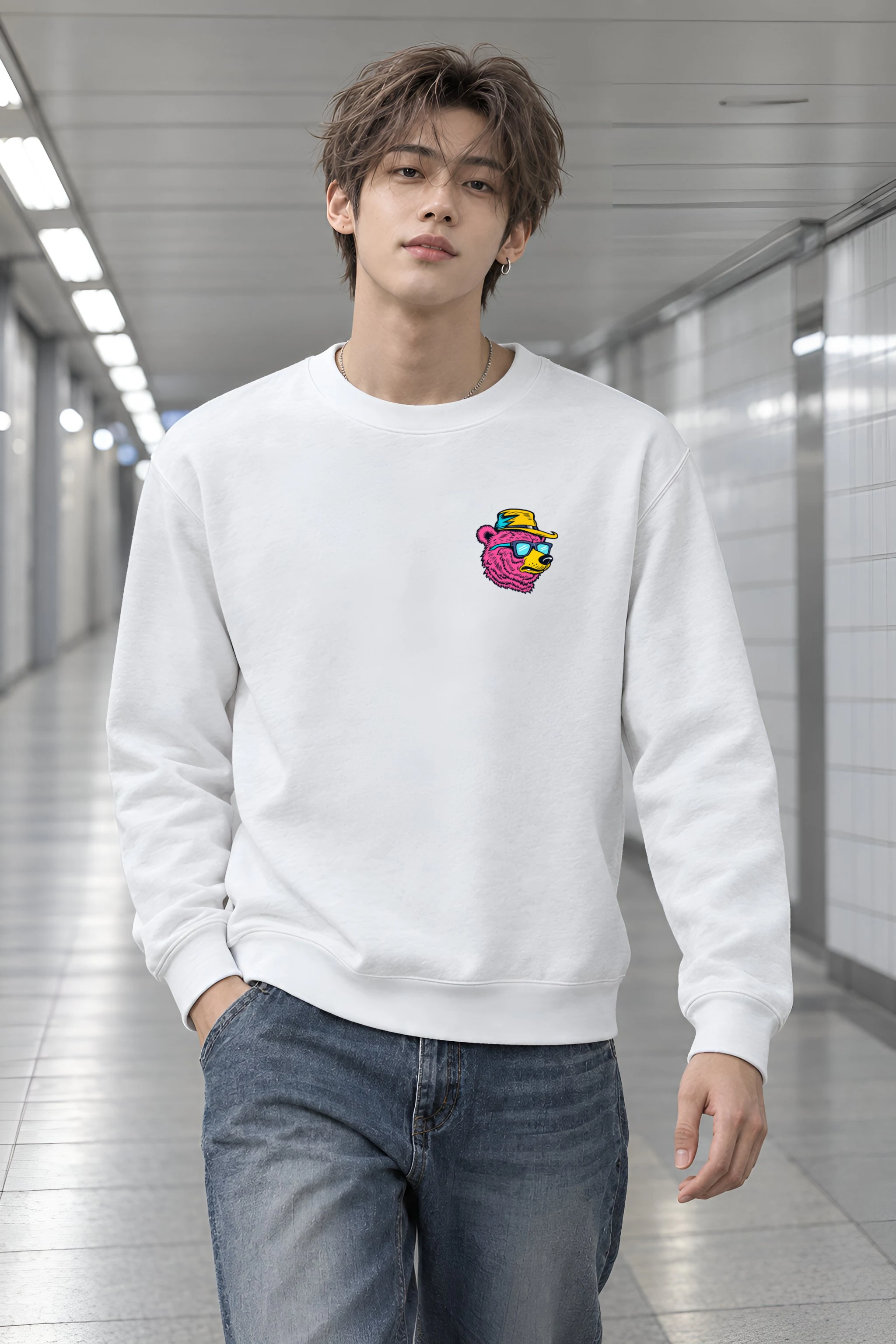 "Bear Angler In Shades" Heavy Blend Unisex Crewneck Sweatshirt