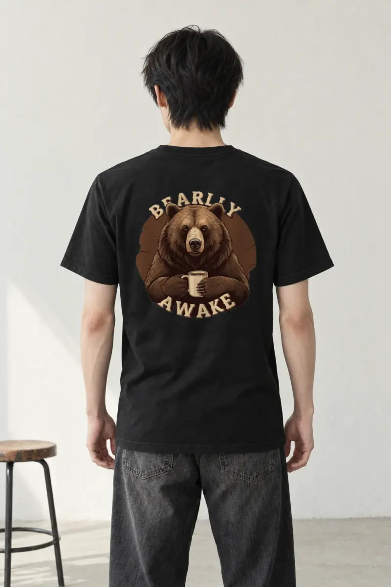 "Bearly Awake" Heavyweight Unisex Crewneck T-shirt | Gildan 5000