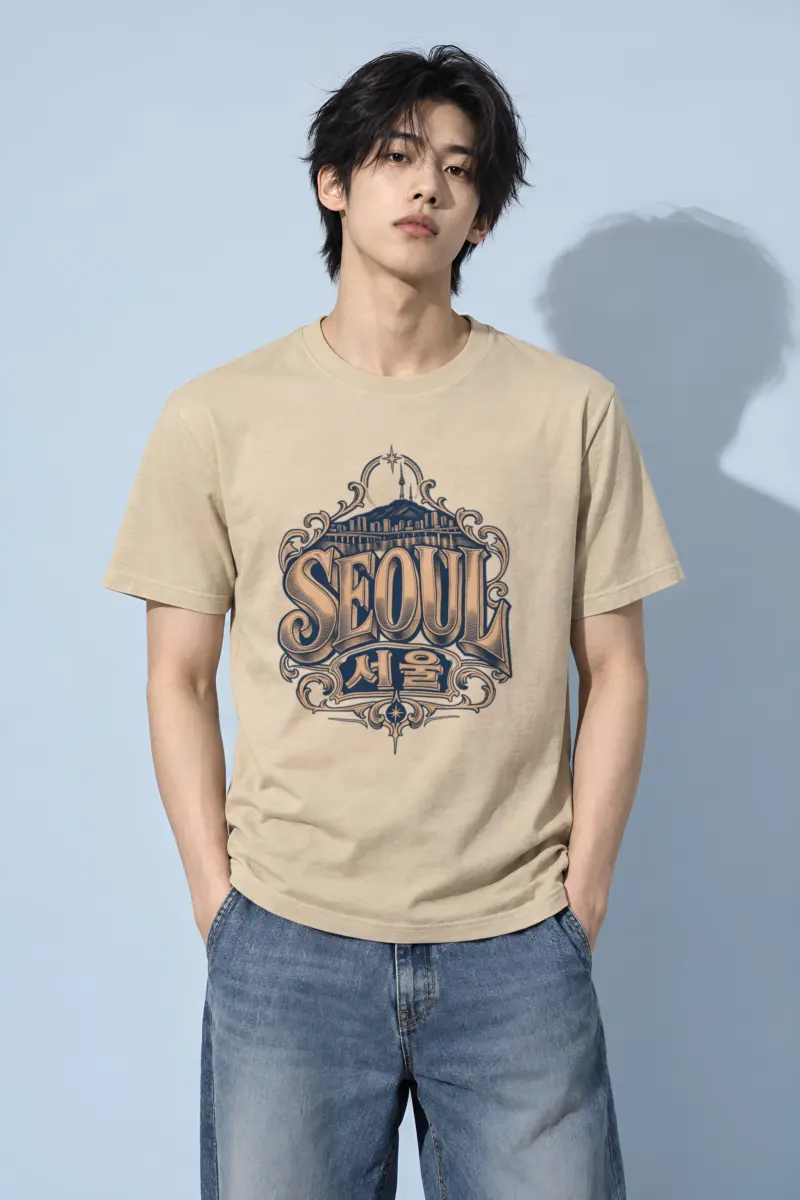 "Seoul Serif Skyline" Heavyweight Unisex Crewneck T-shirt