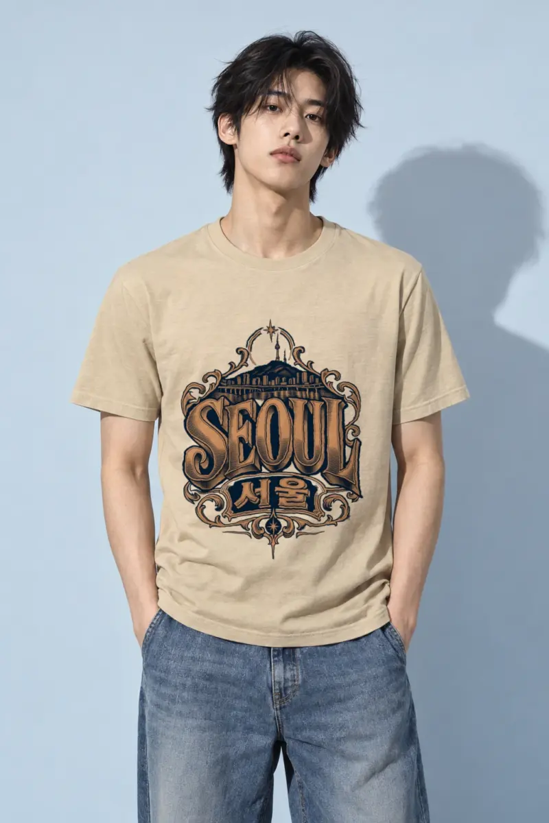 "Seoul Serif Skyline" Heavyweight Unisex Crewneck T-shirt