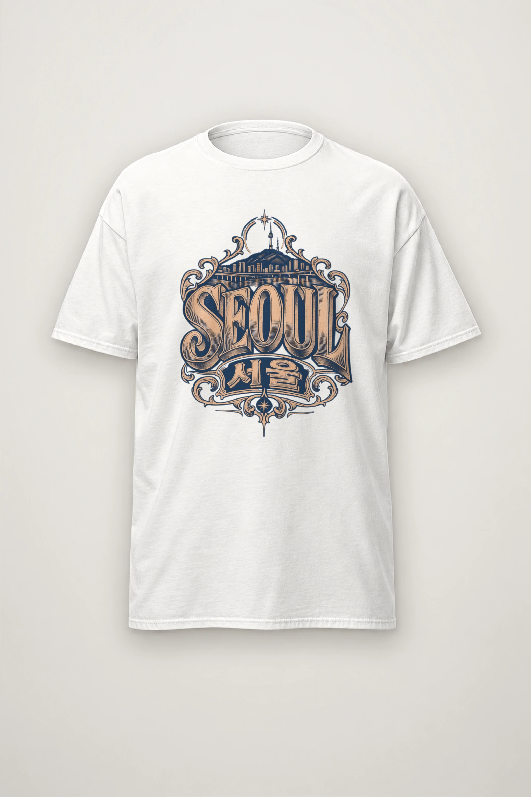 "Seoul Serif Skyline" Heavyweight Unisex Crewneck T-shirt
